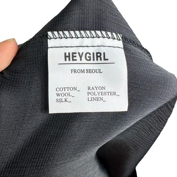 HEYGIRL STUDIO Black Satin V-Neck Button Down Blouse Long Sleeve Classy Chic - Picture 5 of 5